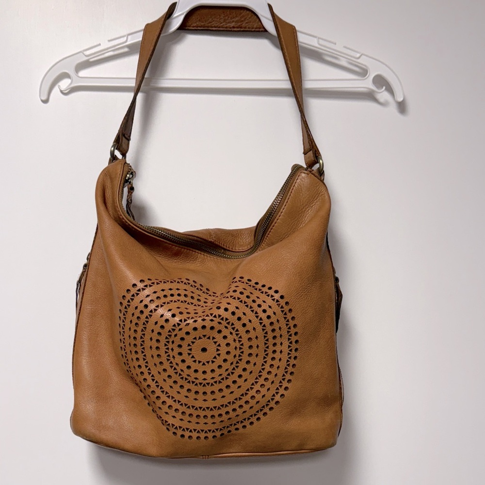 Leather laser cut hobo/shoulder bag